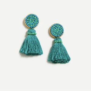J.Crew Beaded Tassel Earrings Vivid Jade NWOT